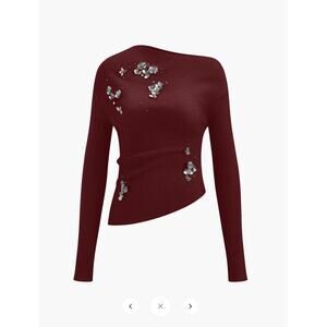 Commense Wool-Blend Asymmetrical Sequins Knit Top Sz M